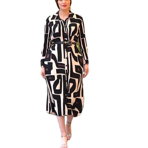 Autumn Long Sleeve Printed Shirt Collar Dresses