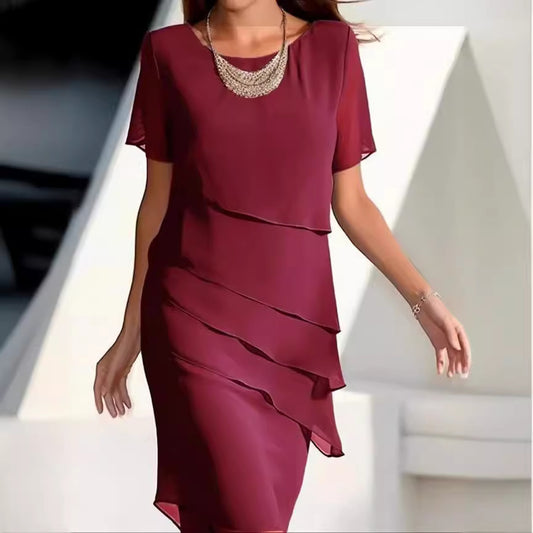 Women's Solid Color Sleeve Glitter Ruffles Crew Dresses