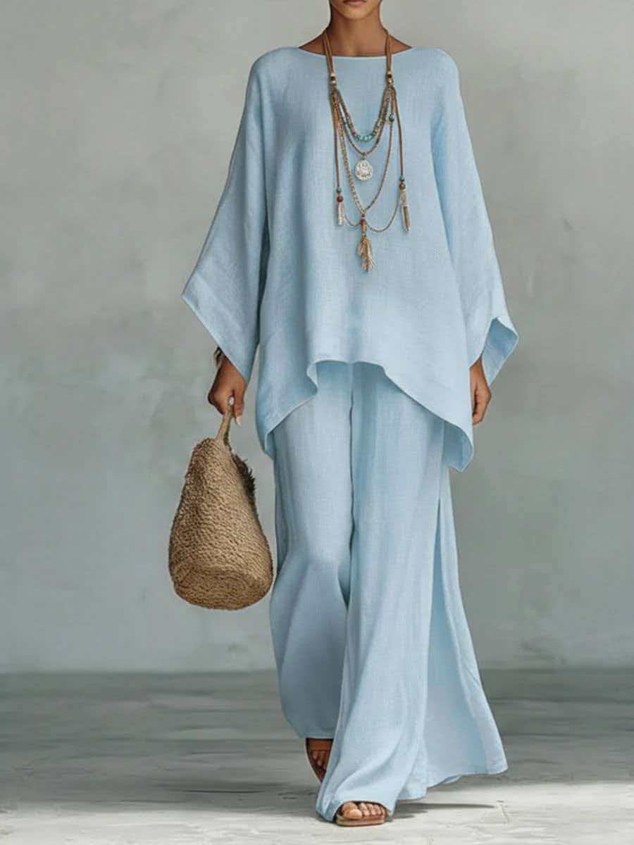 Women's Simple Loose Linen Blended Shirt Wide Fashion Casual Suit