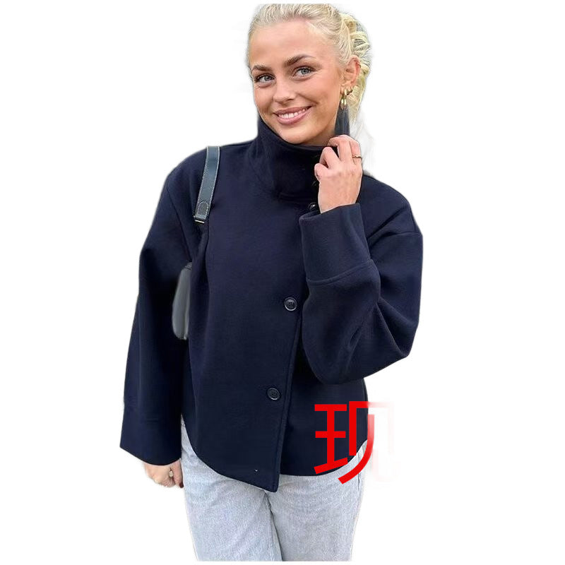 Women's High Quality Elegant Stand Collar Single Breasted Coats