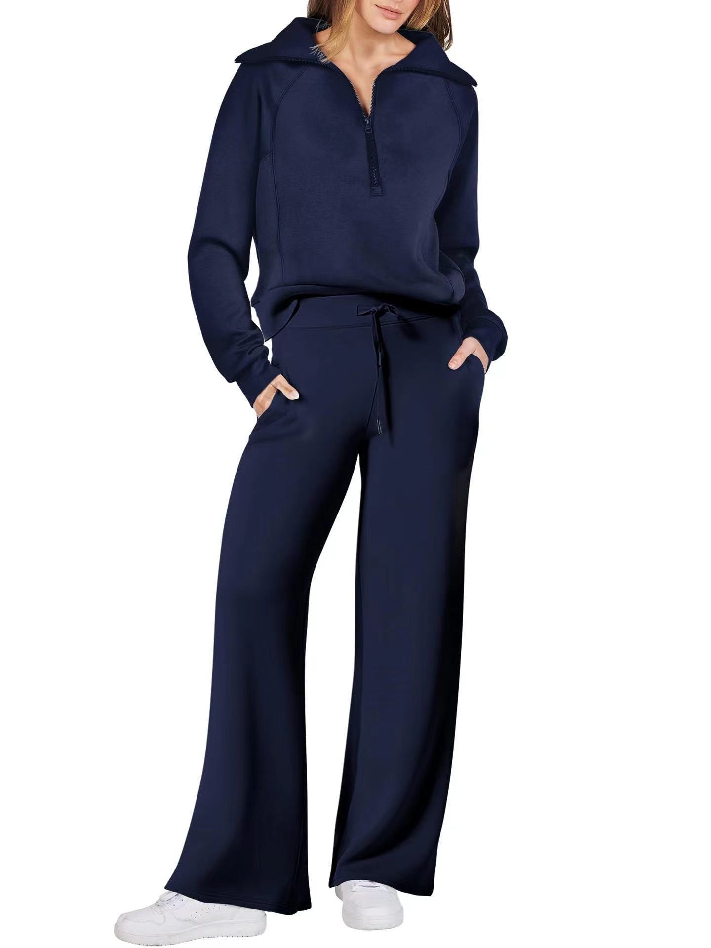 Women's Exercise Zipper Sweatshirt Wide Leg Pants