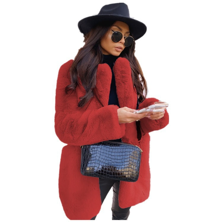 Women's Commute Long Sleeve Lapel Faux Fur Coats