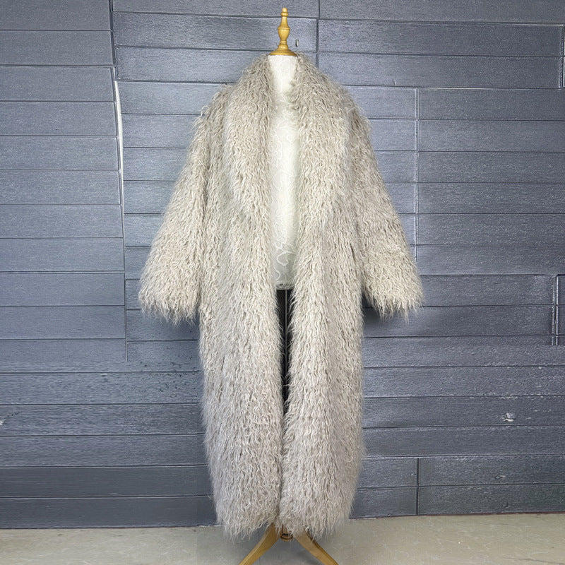 Fur Imitated Tibet Sheep Green Fruit Collar Over Coats
