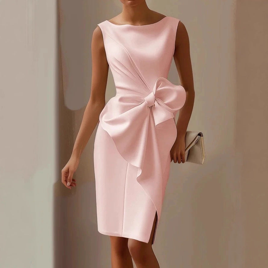 Solid Color Mid-length Sleeveless High Waist Dress