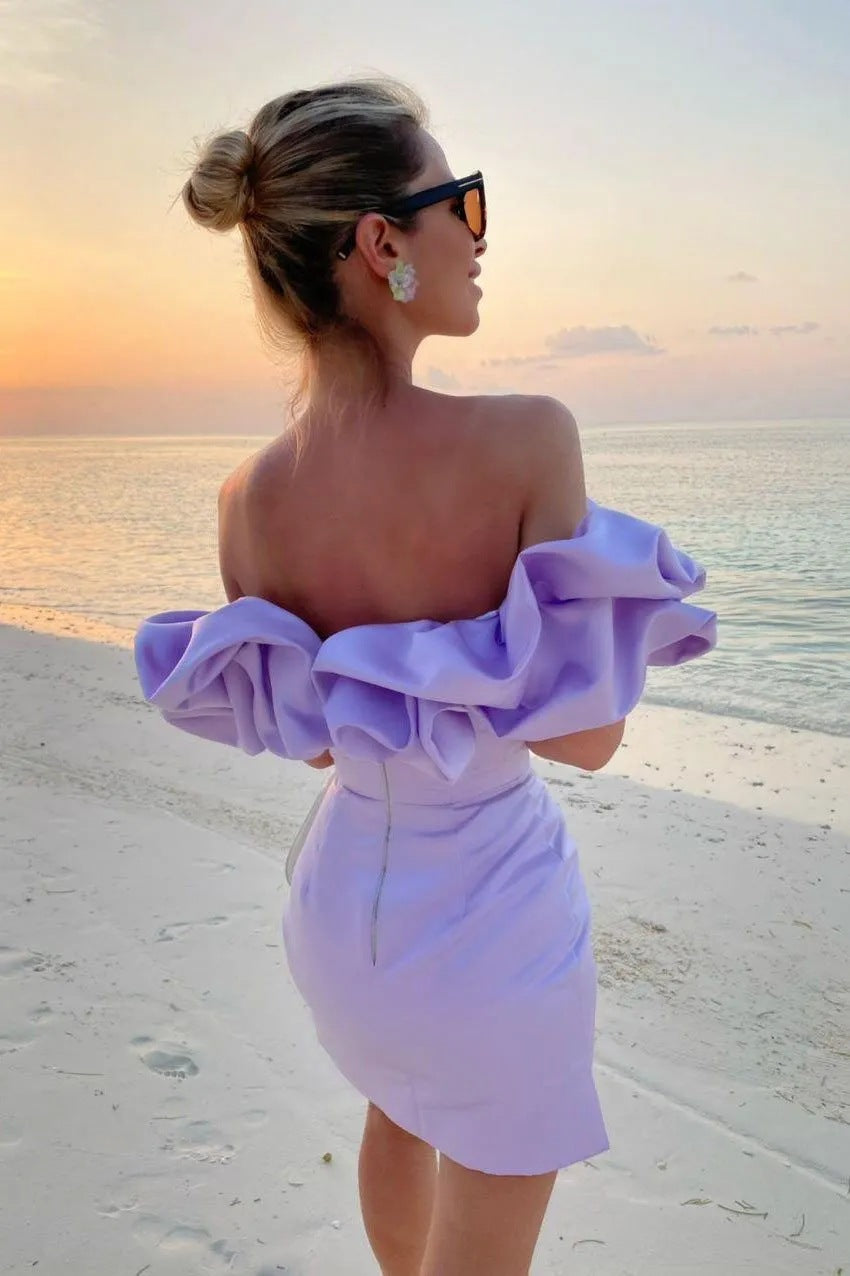 Women's Summer Ruffled Dress Sexy Oblique Shoulder Dresses