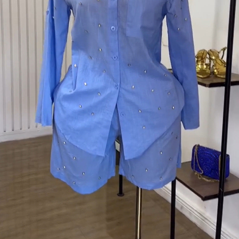 Women's Summer Fashion Solid Color Polo Collar Suits