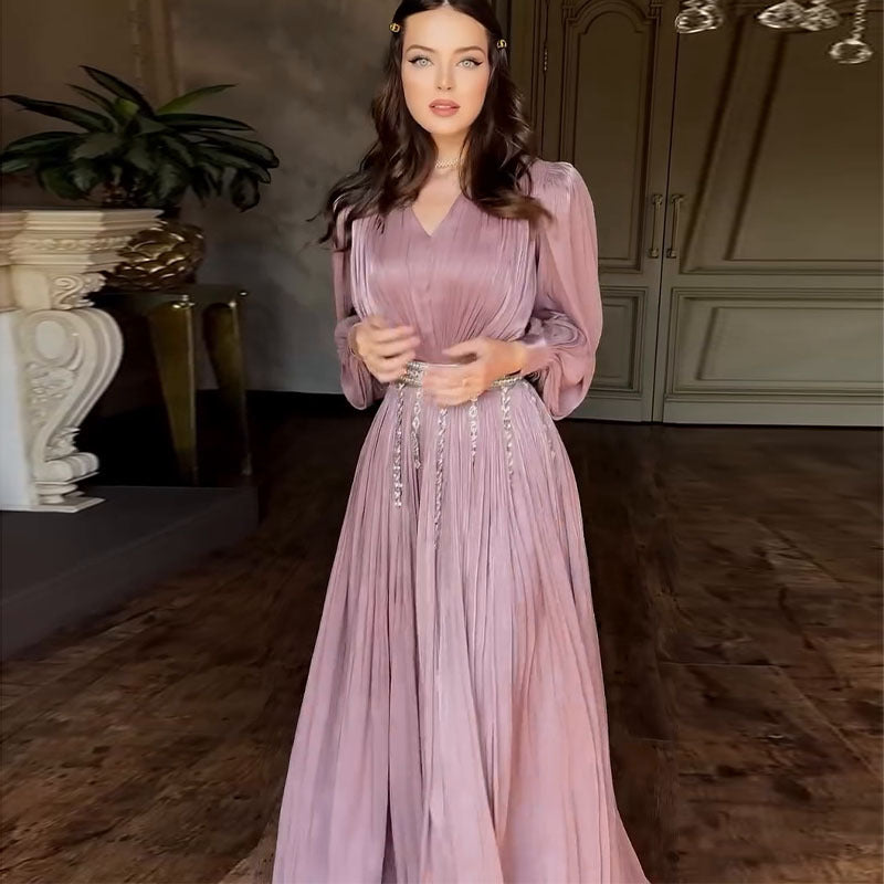 Women's Fashion Pleated Tulle Long Sleeve Big Dresses