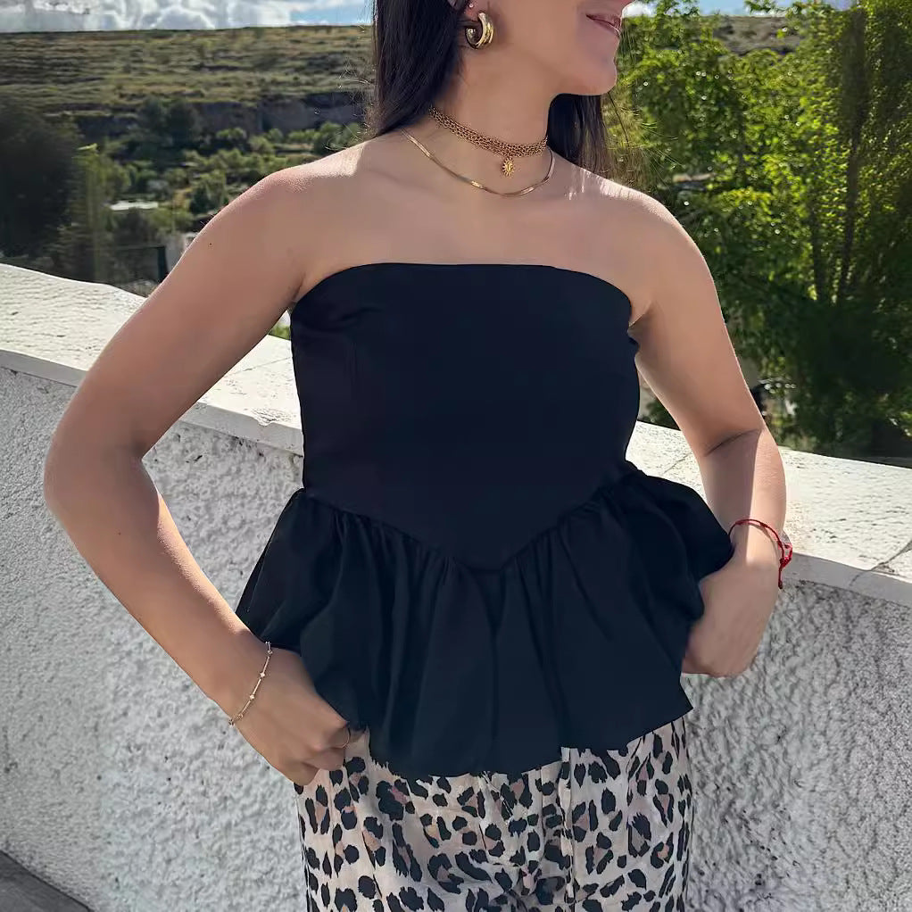 Women's Summer Tube Stitching Sexy Bubble Tops