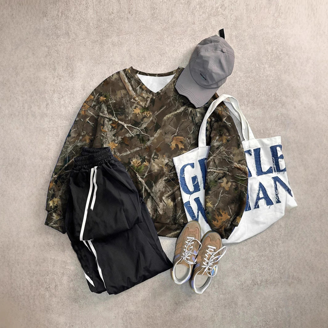 Women's Retro Camouflage Branch Pattern Minimalist Casual Sweaters