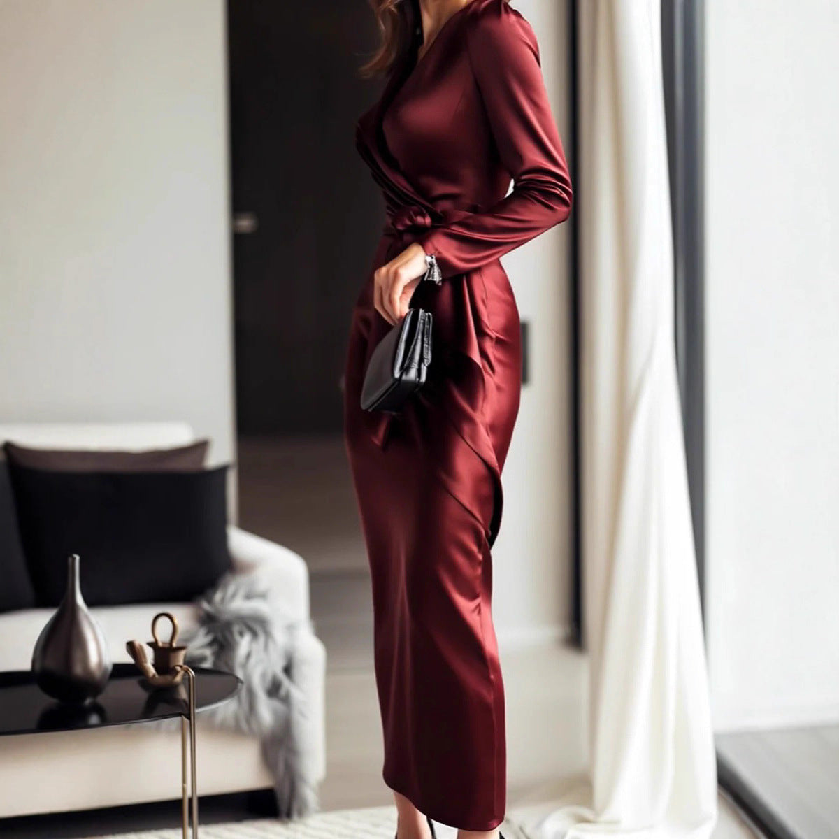 Creative Slouchy Women's Fashionable Satin Waist Dress