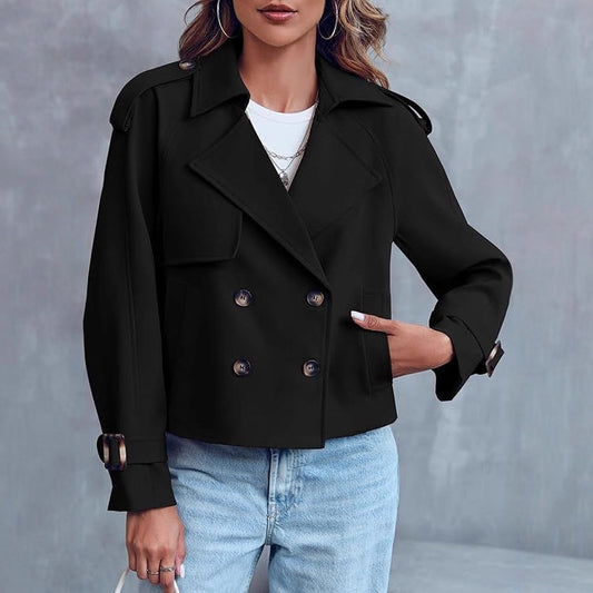 Women's Fashion Casual Double-breasted Trench With Pockets Coats