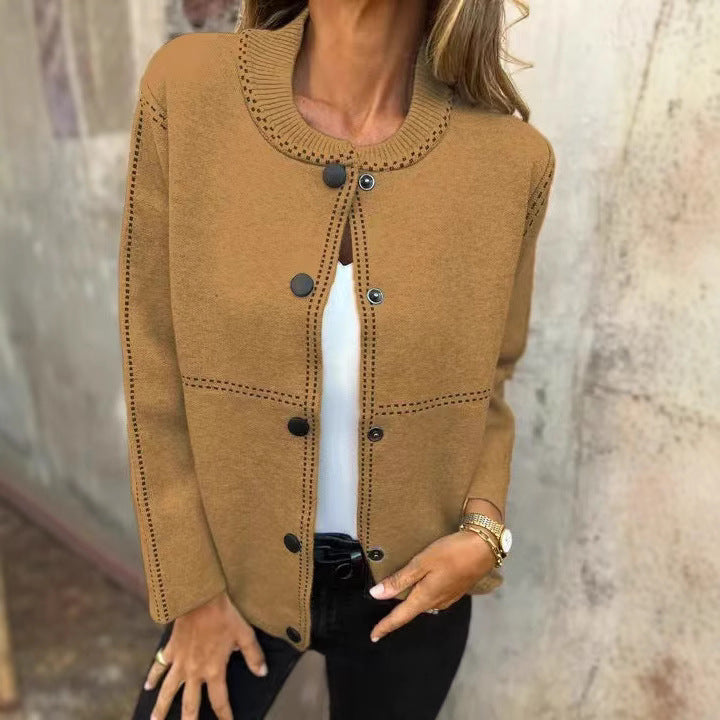 Striped Loose Round Neck Button Long Sweater