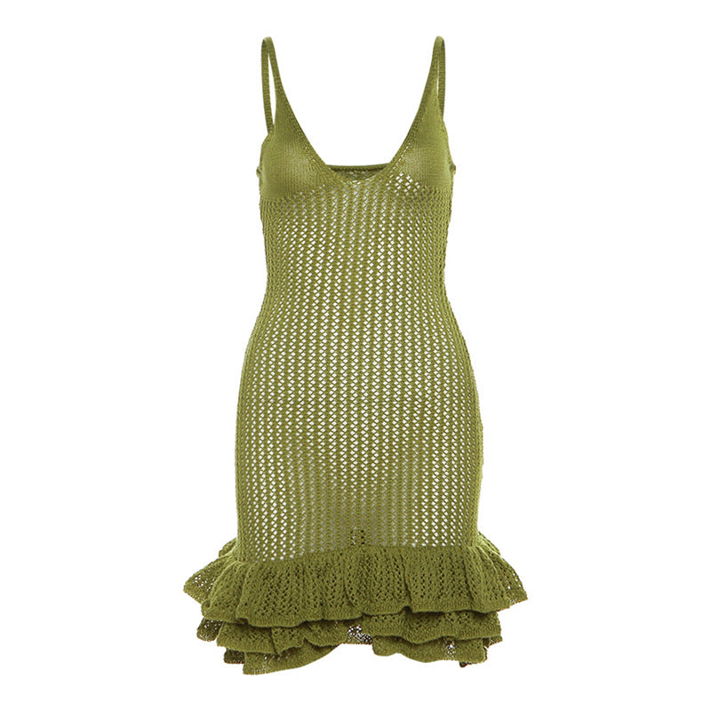 Women's Beach Sexy Hot Brace Design Ruffled Dress