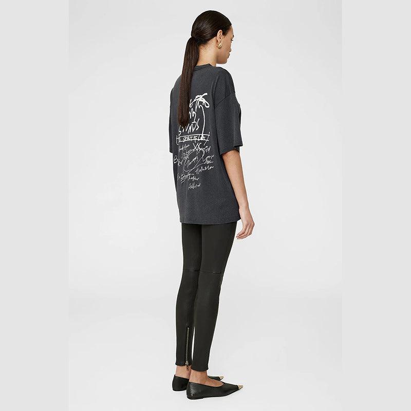 Women's Summer North American Niche Iti Letter Print Loose Distressed Blouses