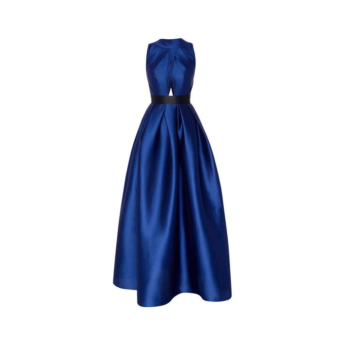 Back Pleated Dress Pocket Strap Satin Dresses