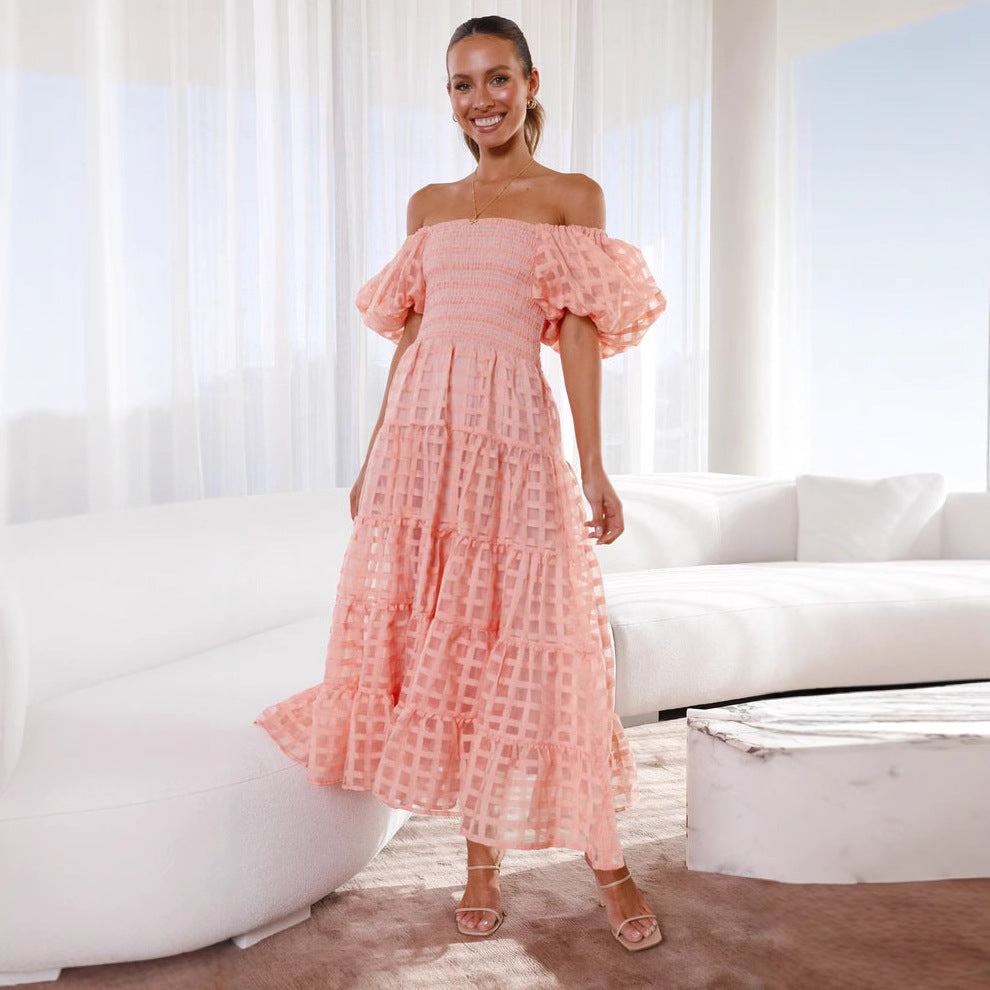 Attractive Beautiful Lantern Sleeve Stitching Dress Dresses