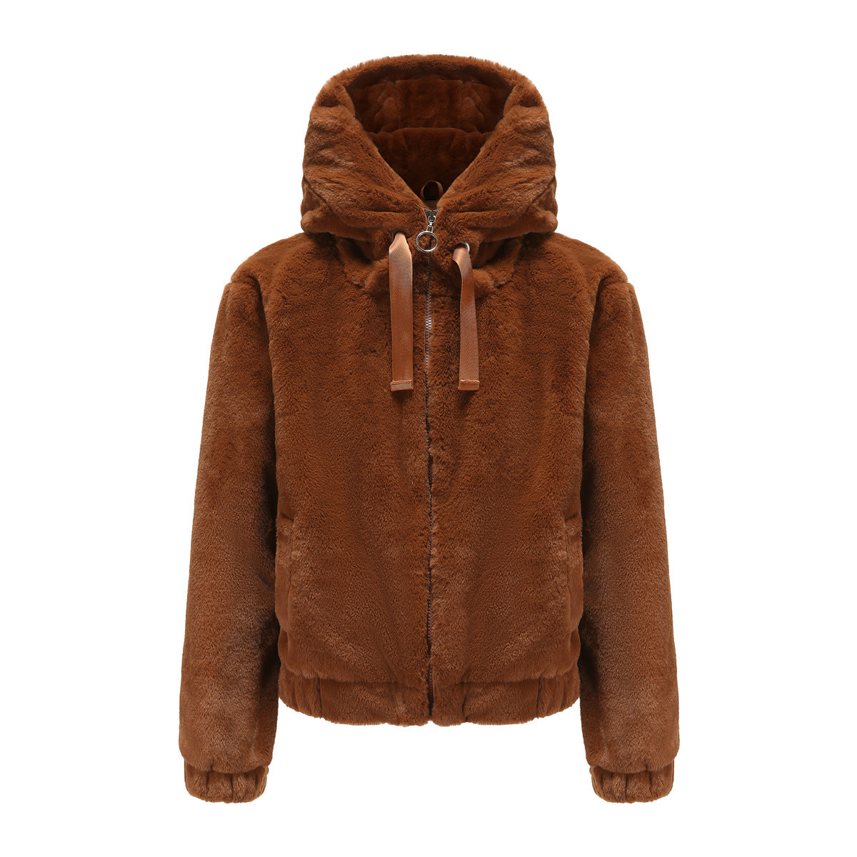 Women's Plush Hooded Long Sleeve Cotton Solid Coats