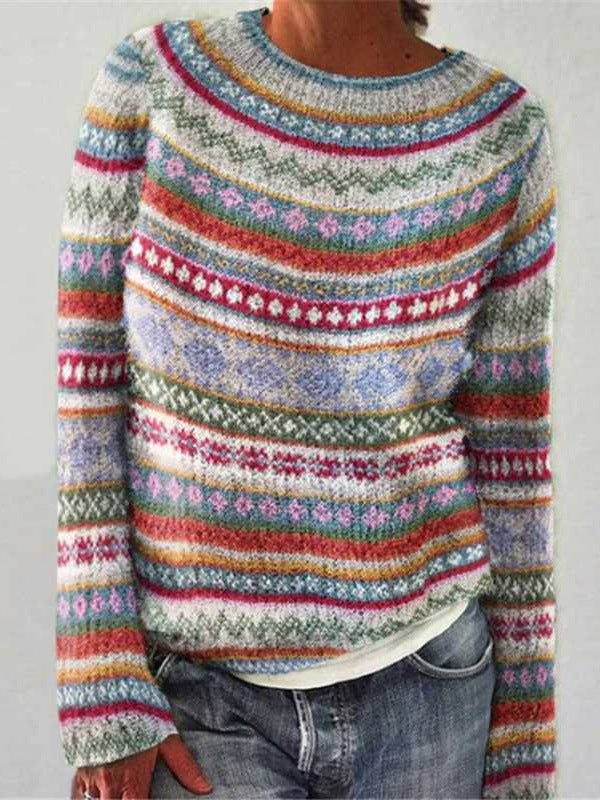 Women's Round Neck Multicolor Loose Fashion Pullover Sweaters