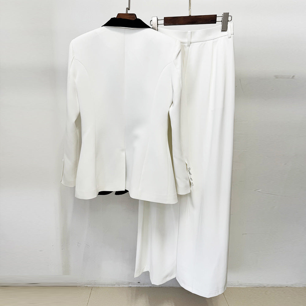 Two-piece Set Color Contrast Green Collar Fashion Casual Suit