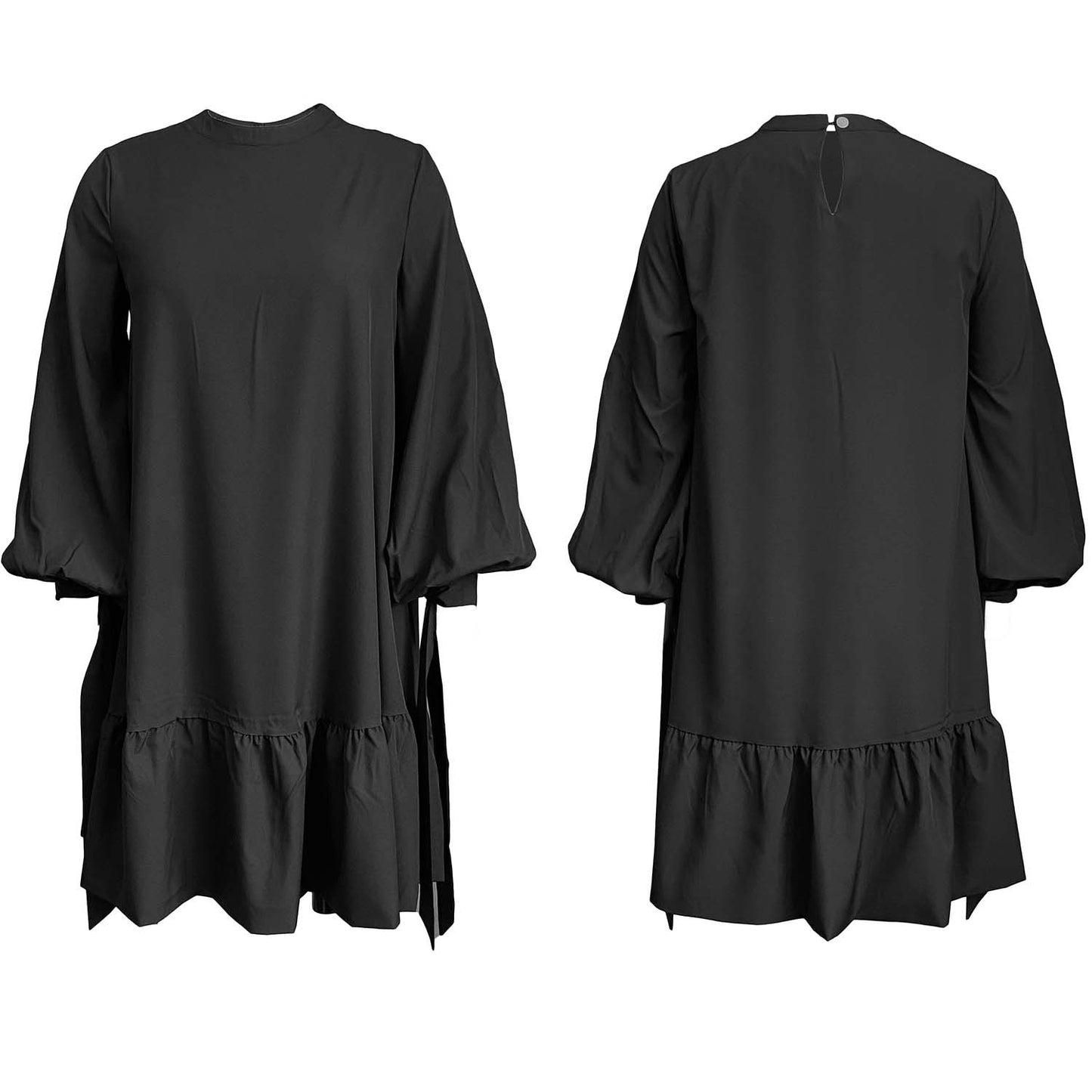 Autumn Loose Solid Color Puff Sleeve Dress