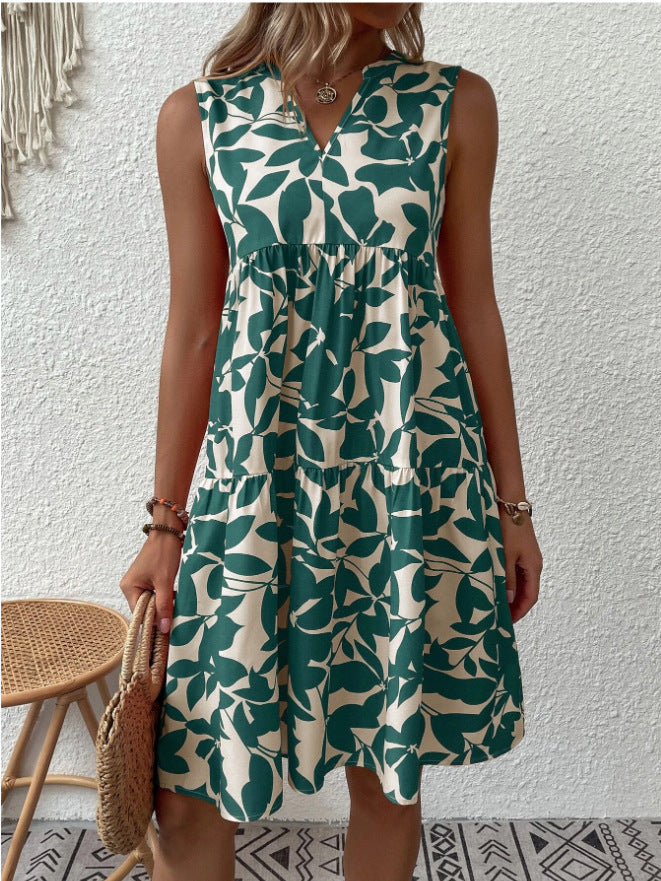 Women's Bohemian Fashion Loose Pleated Print Dress Dresses
