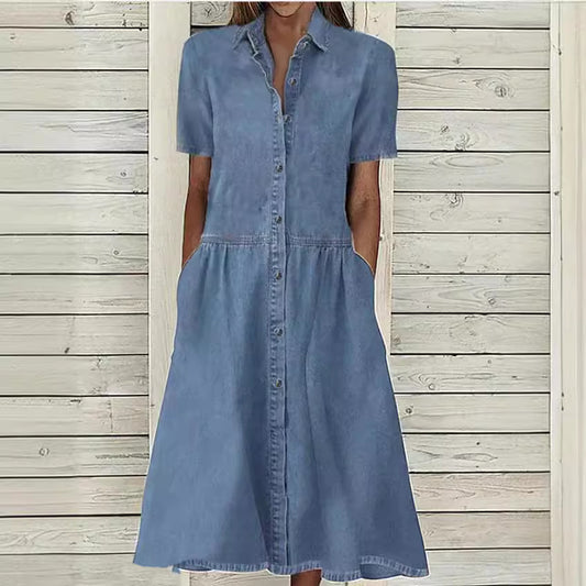 Spring Collar Casual Denim Sleeve Dress Shorts