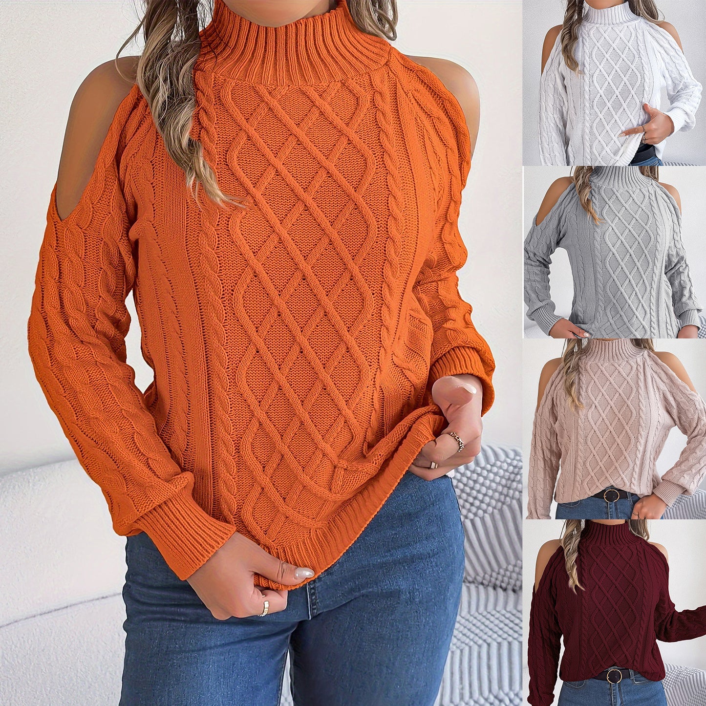 Women's Casual Twist Collar Long Sleeves Pullover Sweater