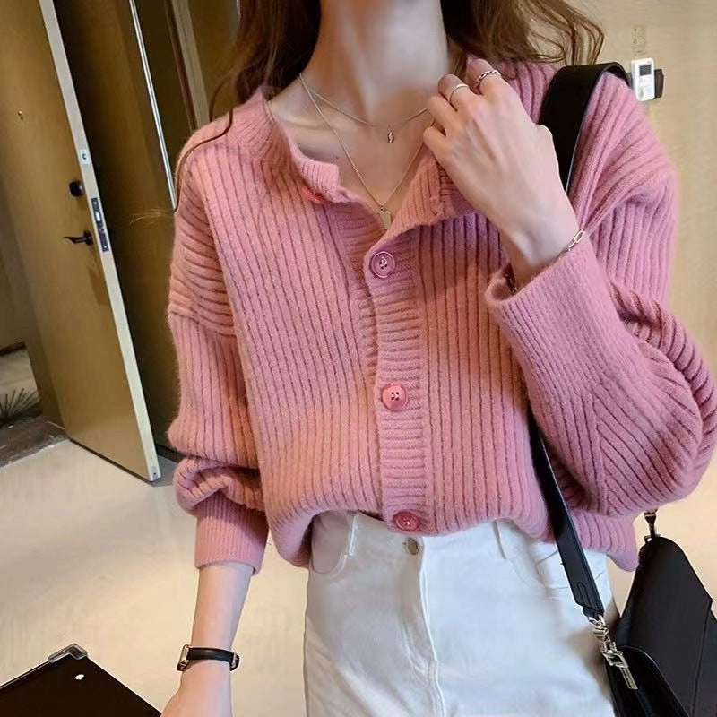 Women's Korean Style Idle Outer Wear Loose Round Neck Knitted Inner Cardigans