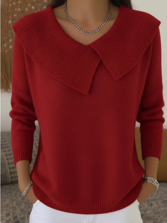 Fashionable Korean Style Retro Cute Temperament Slimming Lapel Versatile Knitted Women's Sweater