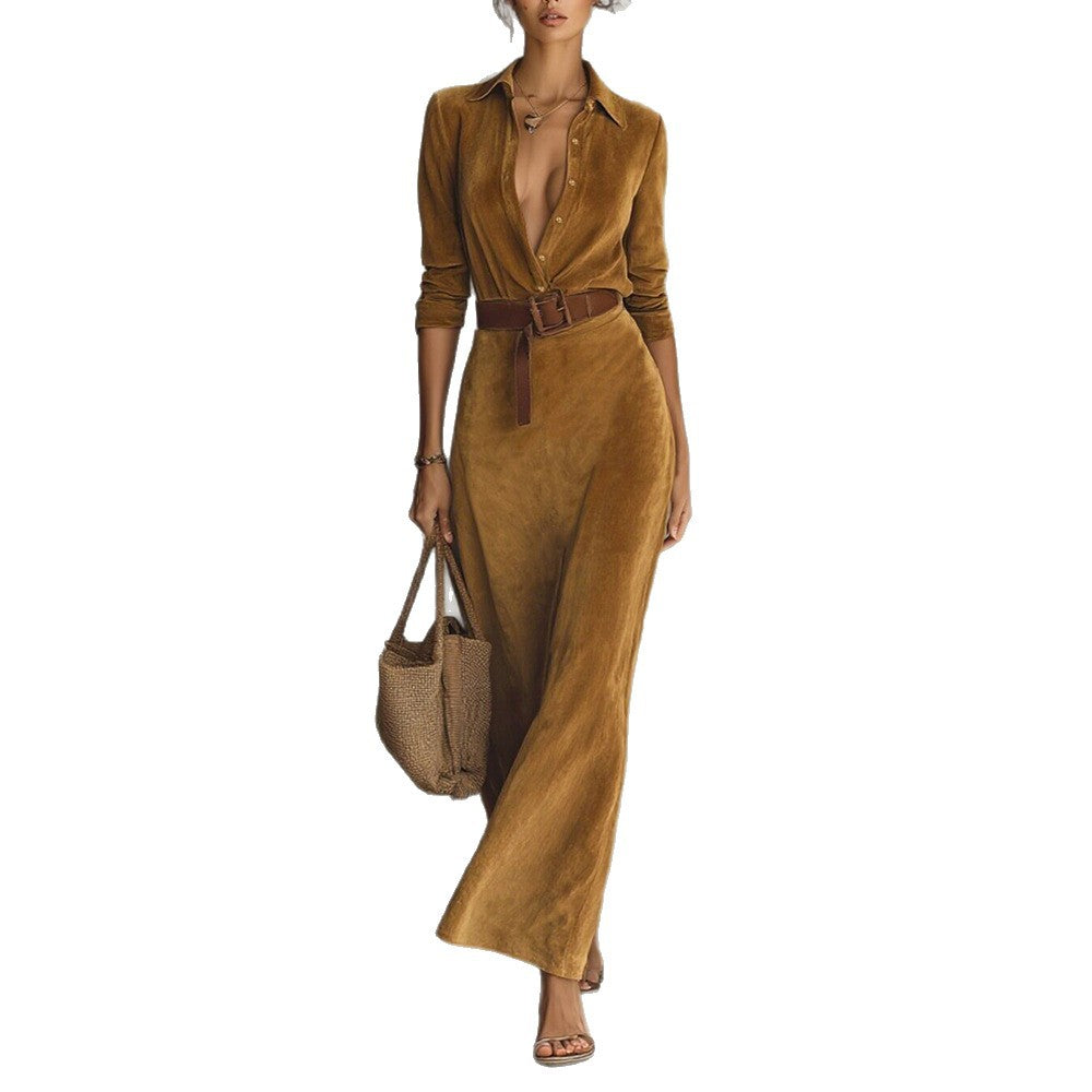 Suede Long Shirt Collar Elegant With Dress