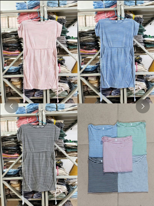 Slouchy Women's Round Neck Sleeve Striped Shorts