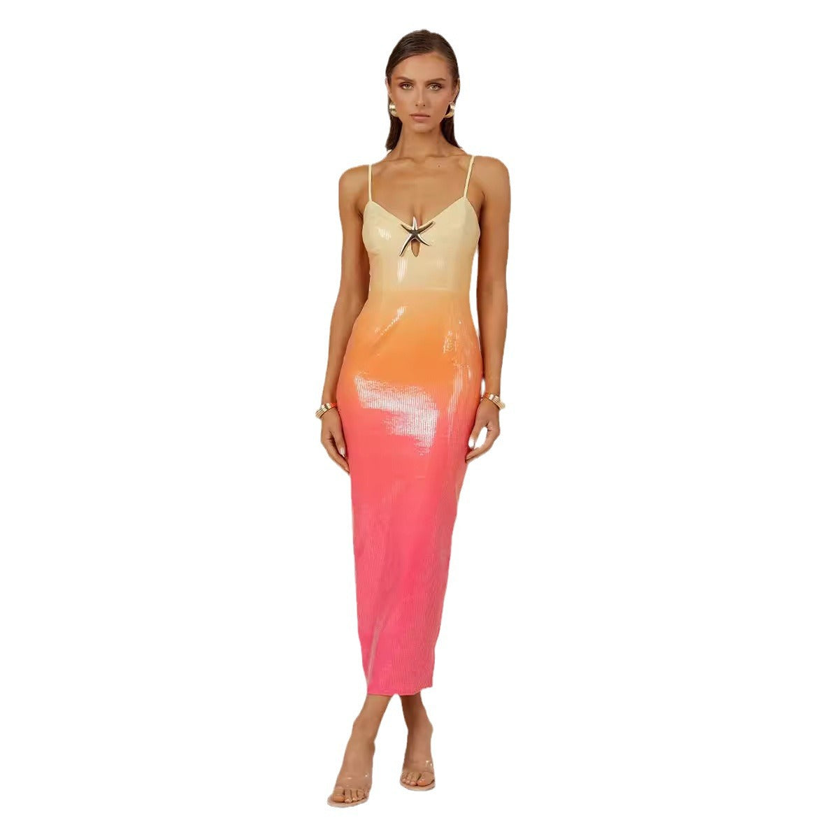 Women's Sequined Suspender Printed Dress Casual Party Clothing