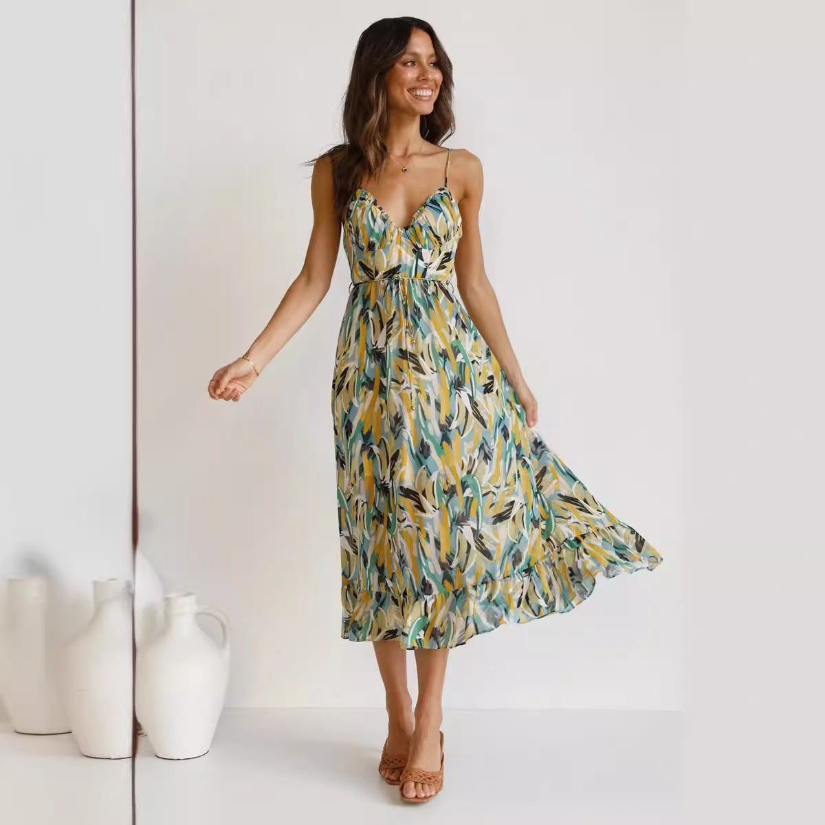 Women's Summer Printed Ruffle Sleeveless Dress Dresses