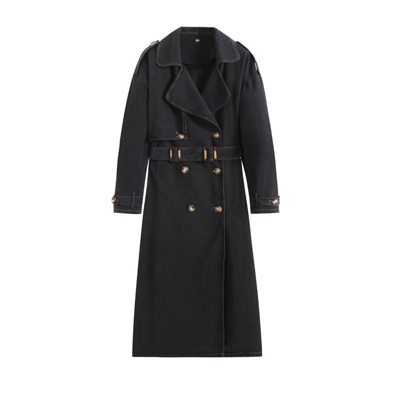 Women's Loose Double Breasted With Belt Denim Coats