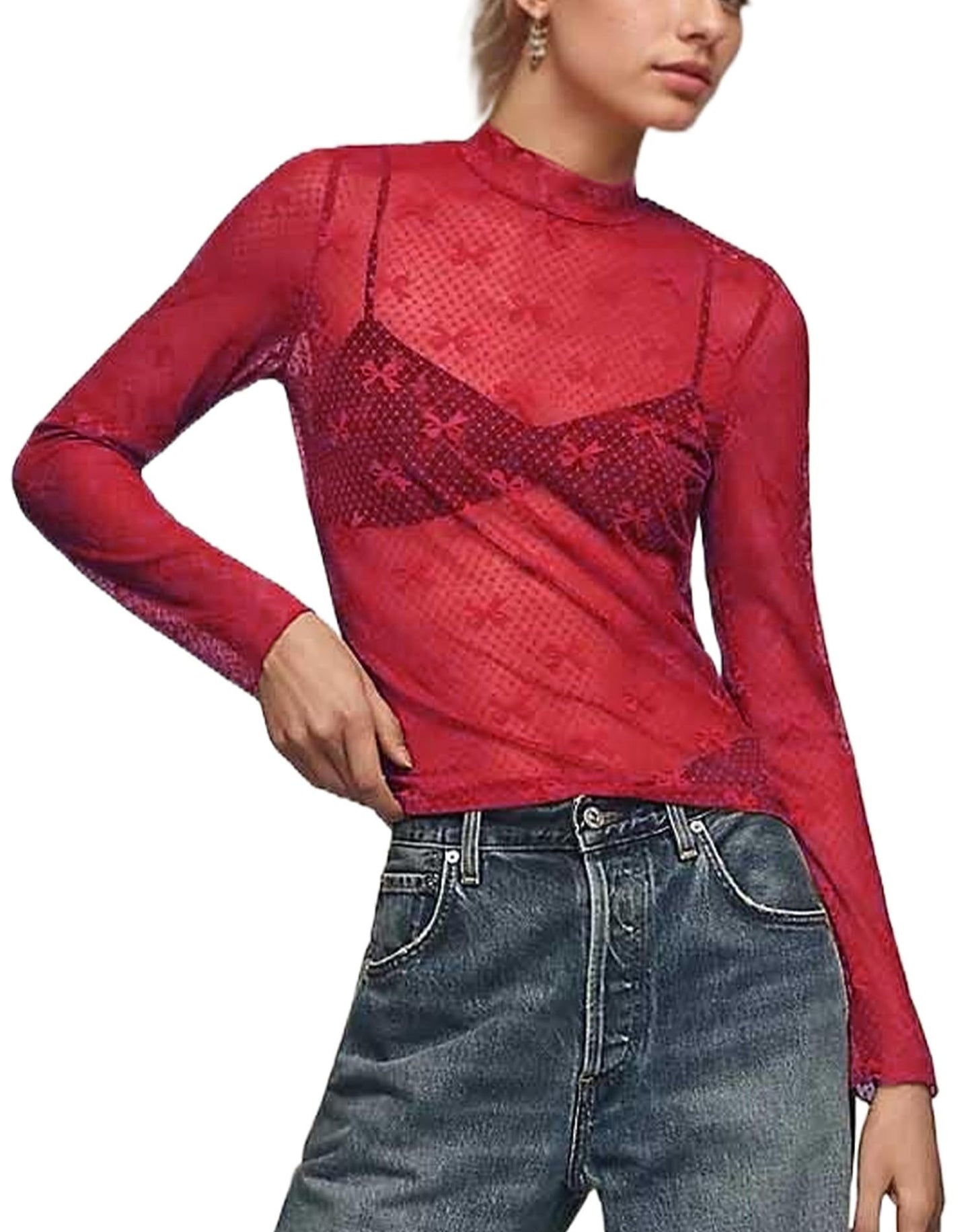 Lace Mesh Bottoming Shirt Sexy Hot Blouses