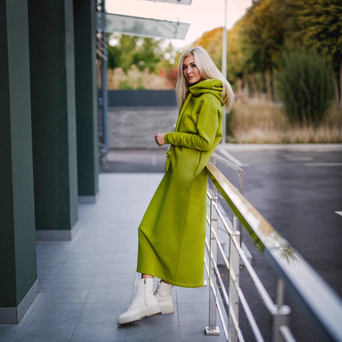 Oversized Knit Hooded Brushed Hoody Casual Fashion Stitching Dress
