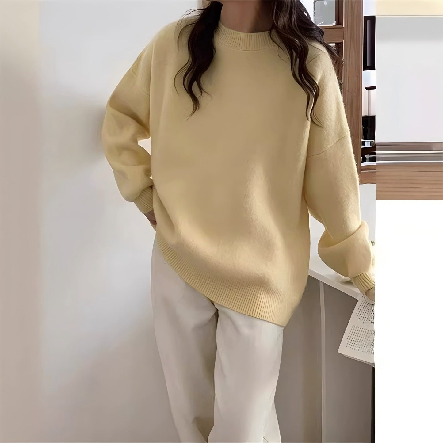 Women's Solid Color Casual Round Neck Pullover Outer Wear Korean Style Sweater
