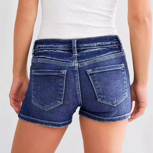 Women's Summer Water Washed Hole High Waist Shorts