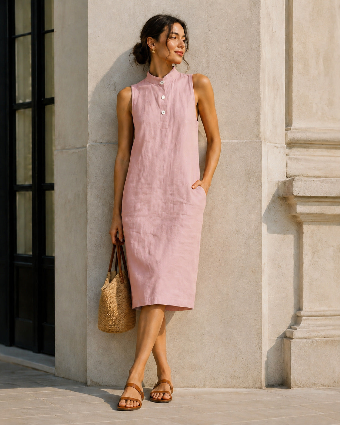 Women's Summer Solid Color Loose Sleeveless Beach Dress