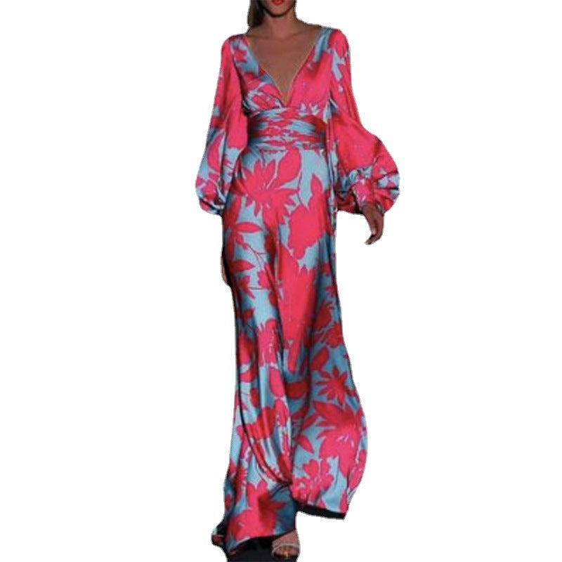Women's Fashion Printed Sexy Waist Trimming Loose Dress