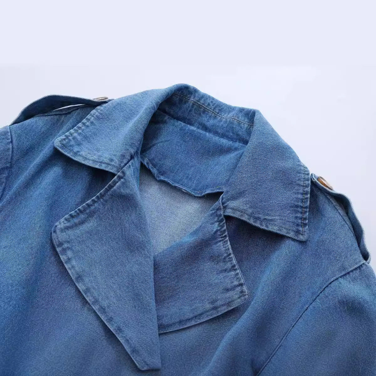 Women's Loose Double Breasted With Belt Denim Coats