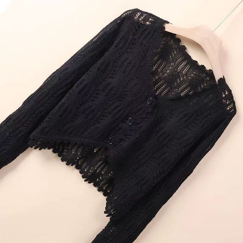 Women's Cape Long Sleeve Sunscreen Hollow Out Crochet Knitted For Shorts