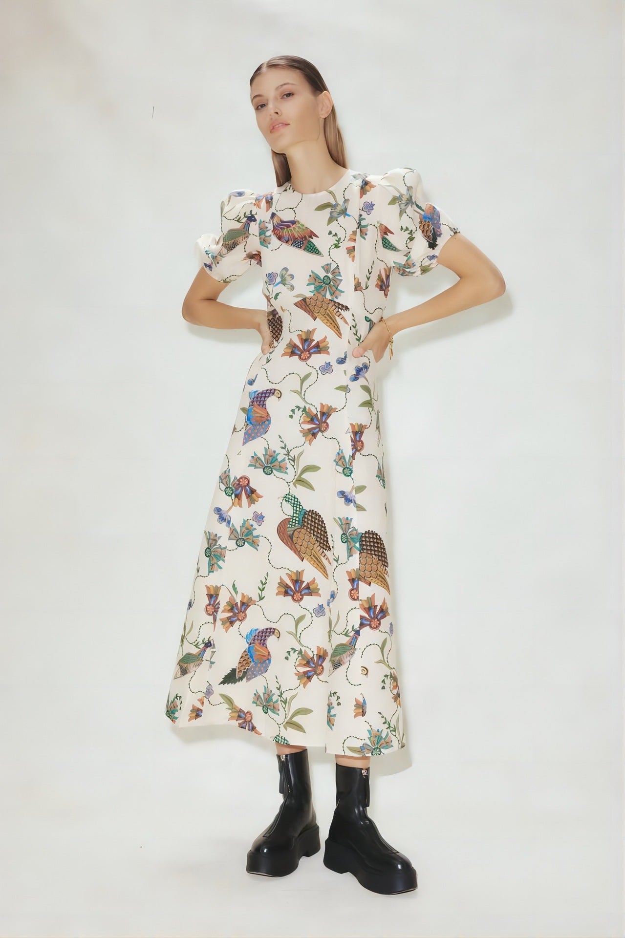 Personalized Fashion Hundred Birds Print Slim Dresses