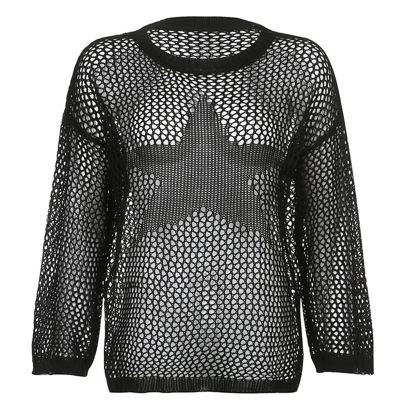 Women's Idle Style Loose Long-sleeved Sexy Cutout Pure Color Slimming Sweaters