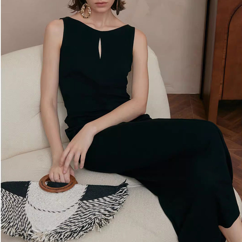 Color Round Neck Sleeveless Dress Pleated Dresses