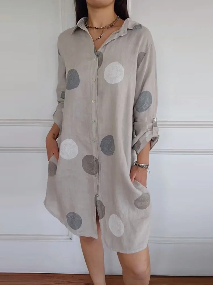 Women's Autumn Long Sleeve Elegant Button Printed Dress