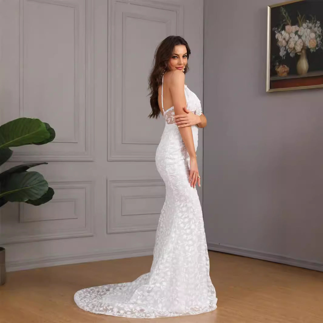 Women's Sexy Sleeveless Strap Trailing Slim Dress Wedding Dresses