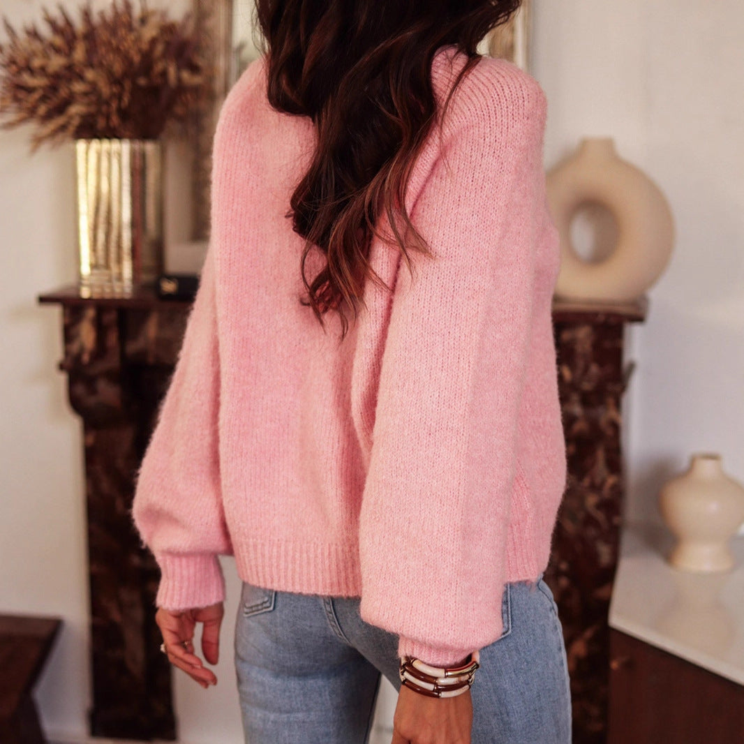 Women's Solid Color Raglan Sleeve Elegant Round Sweater