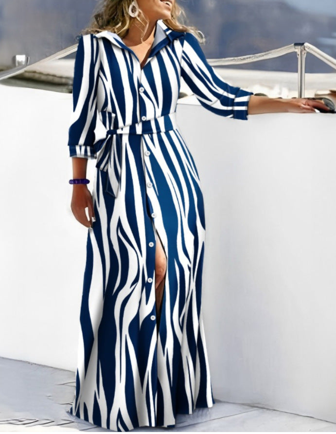 Women's Autumn Fashion Long Sleeve Printed Shirt Dresses
