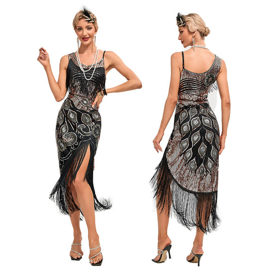 Sequins Dress Retro Tassel Mid-length For Evening Dresses
